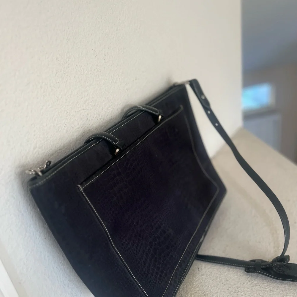 Brighton‎ for Business Black Multi Pocket Canvas and Leather Laptop Tote Bag